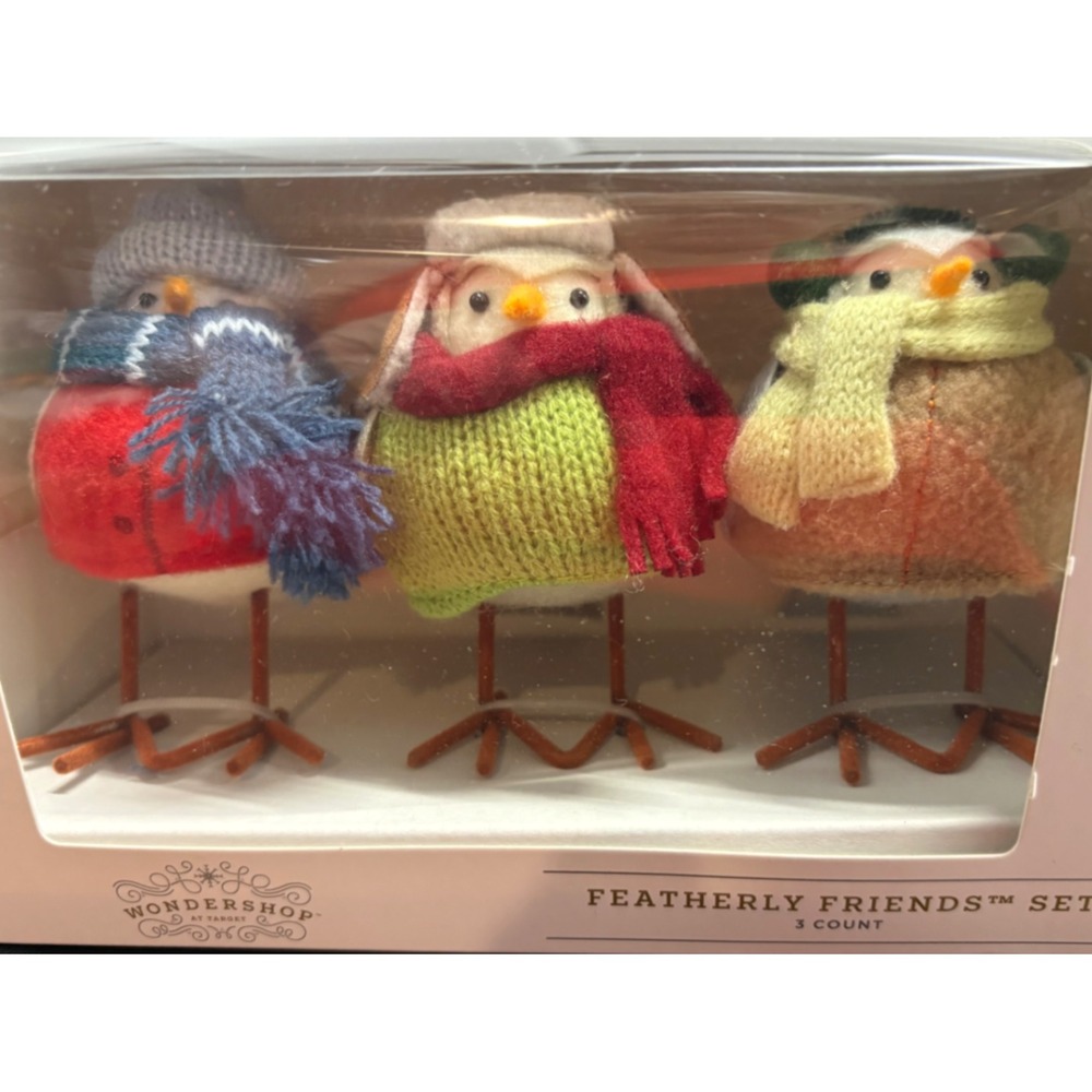Wondersho Featherly Friends Bird Set 3 Count 2024 Winter Decor NEW